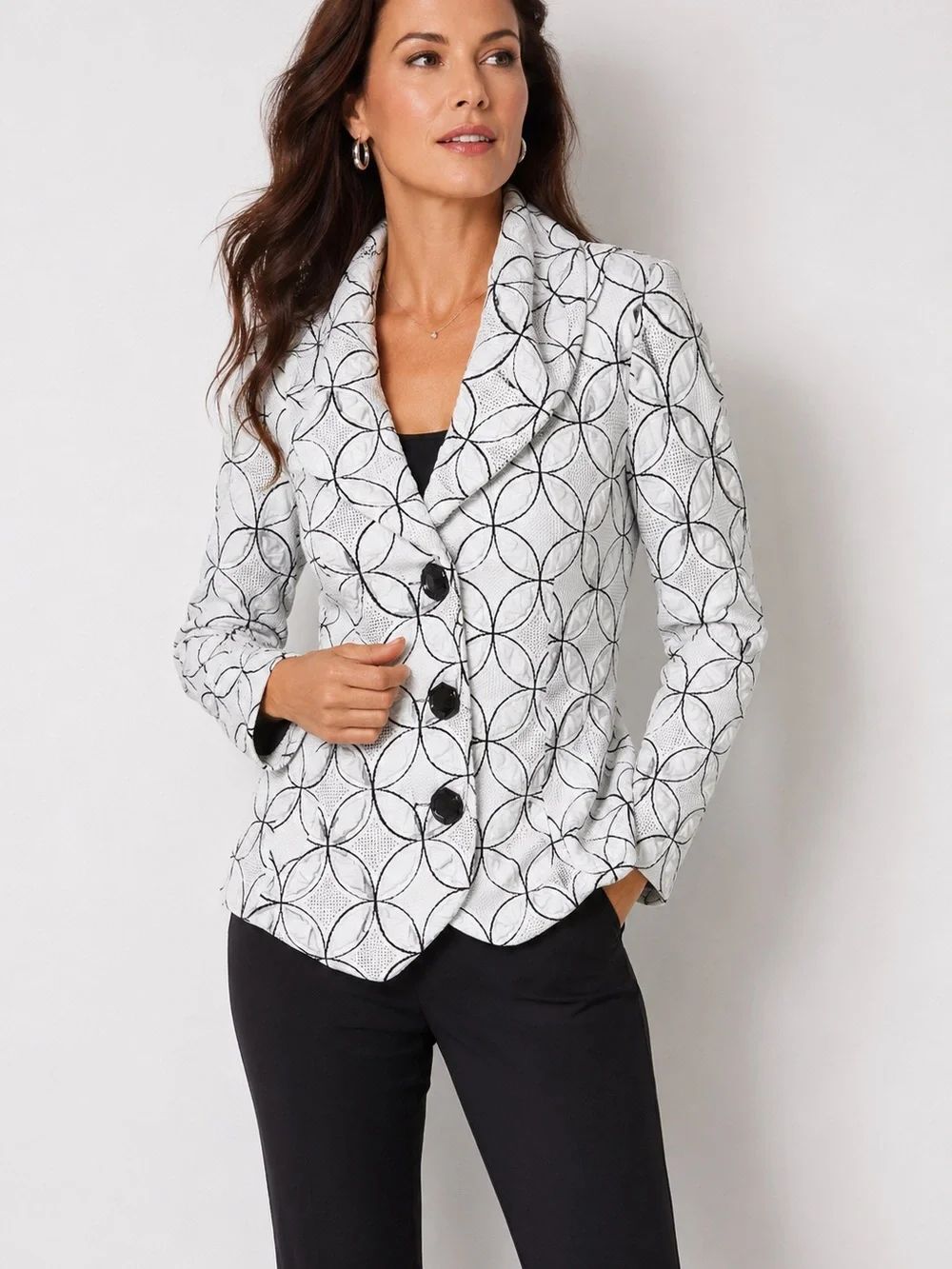 Joseph Ribkoff Textured White Black Jacquard Blazer Jacket Women’s 10
